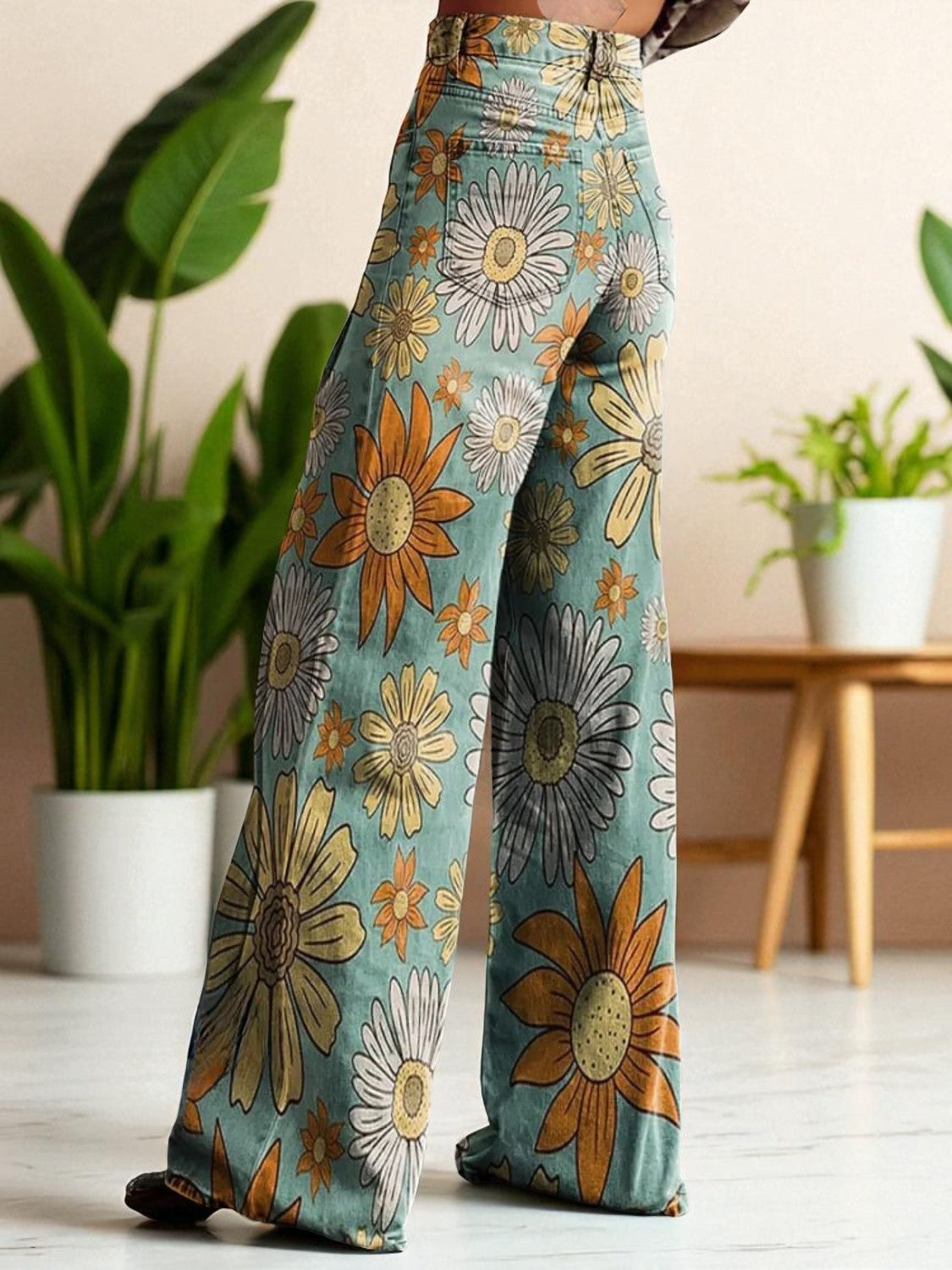 LUNA - Wide-Leg Denim met Retro Bloemenprint