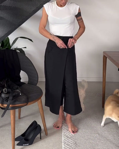 Schneider® | Eénkleurige asymmetrische casual broek