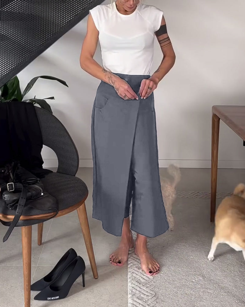 Schneider® | Eénkleurige asymmetrische casual broek