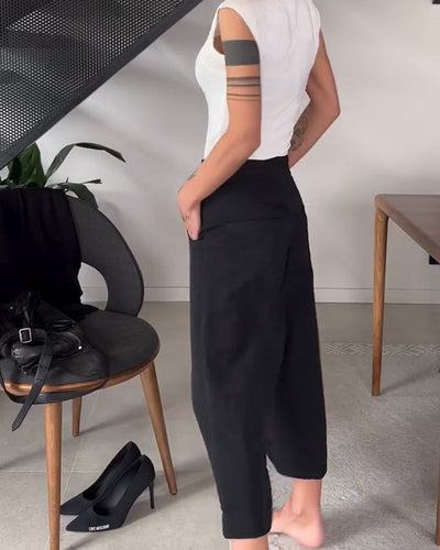 Schneider® | Eénkleurige asymmetrische casual broek