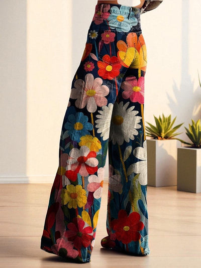 LUNA - Wide-Leg Denim met Retro Bloemenprint