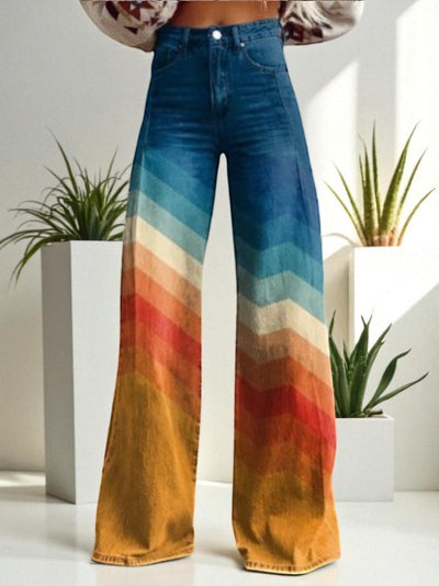 LUNA - Wide-Leg Denim met Retro Bloemenprint
