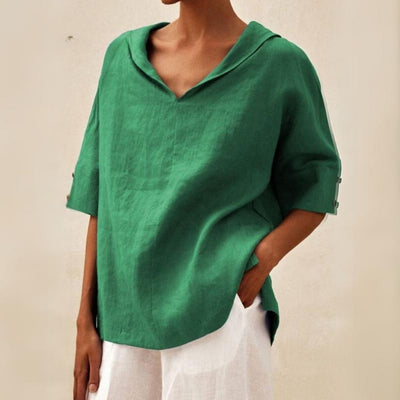 YLVIE I KLASSIEKE LINEN BLOUSE MET V-HALS